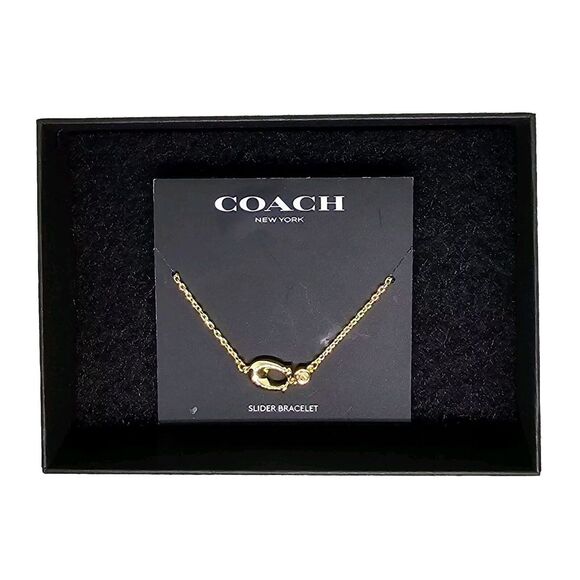 NWT Coach‎ Jewelry Gold Bracelet Tabby C Crystal Bolo Slider Bracelet - Picture 3 of 3